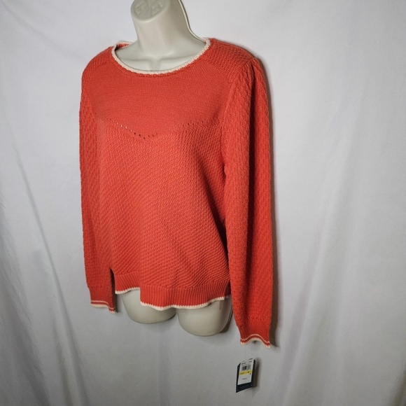 New Democracy Long Puff Sleeve Round Neck Mixed Stitch Sweater Poppy Red Size M - Picture 6 of 11